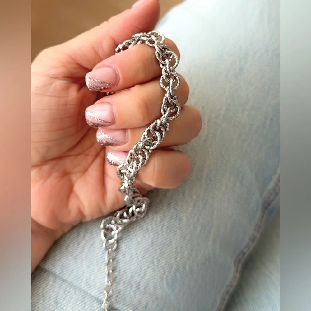 Silver Rope Chain Braided Bracelet Platinum Plated Dainty Waterproof Jewelry